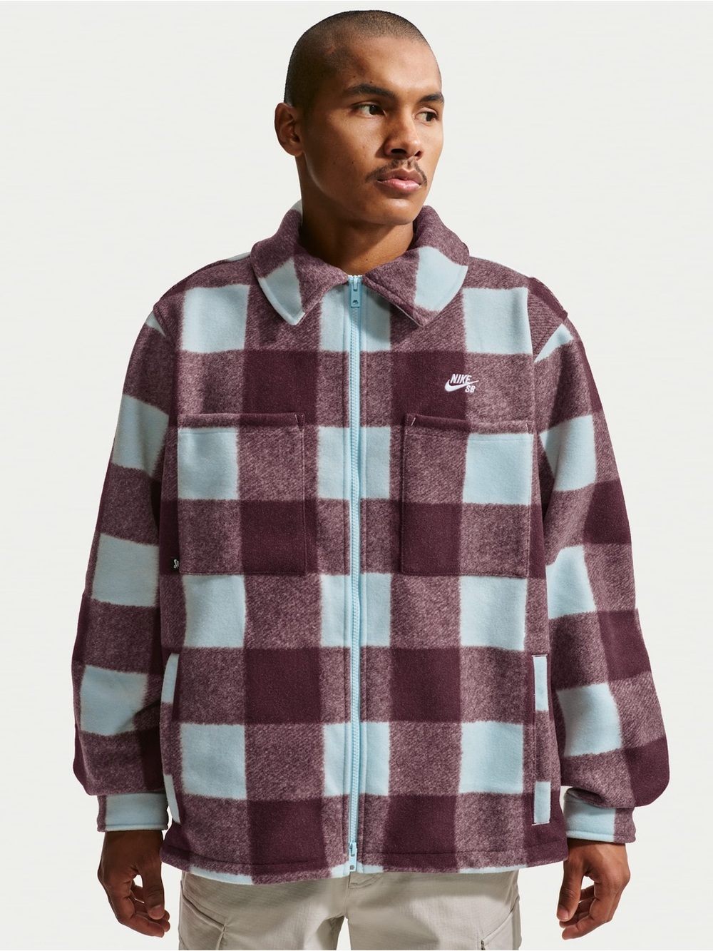 Nike SB Essential Skate Shirt Jacket Glacier Blue Burgundy HV1421-474 Sz M & L